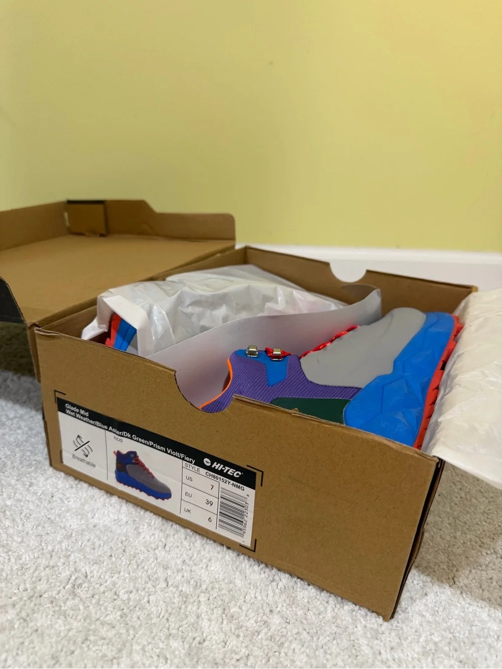 ✨BRAND NEW W/ TAGS AND BOX✨ Kids Hi-Tec Hiking Boot in Gray/Blue/Purple/Orange